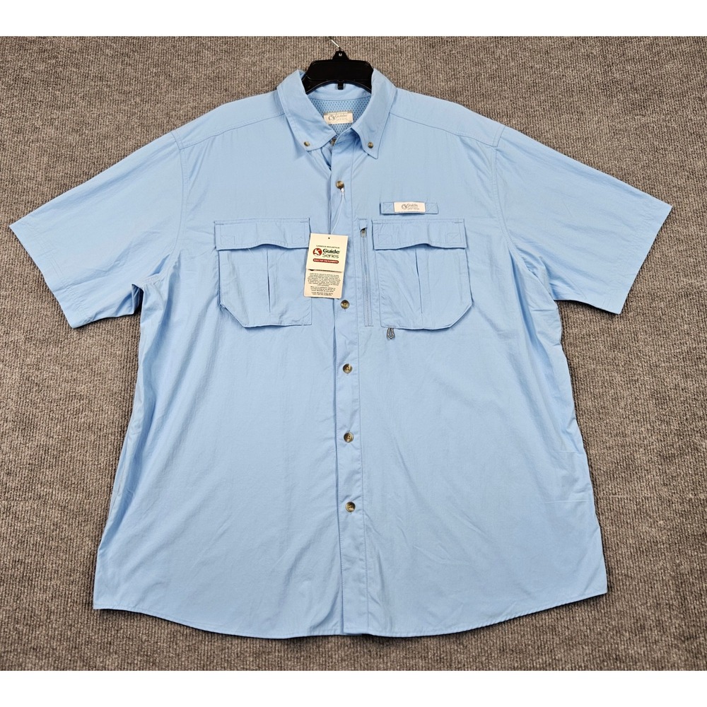 Gander Mountain Guide Series Mens XL Fishing Shirt Blue Short Sleeve Ventilated